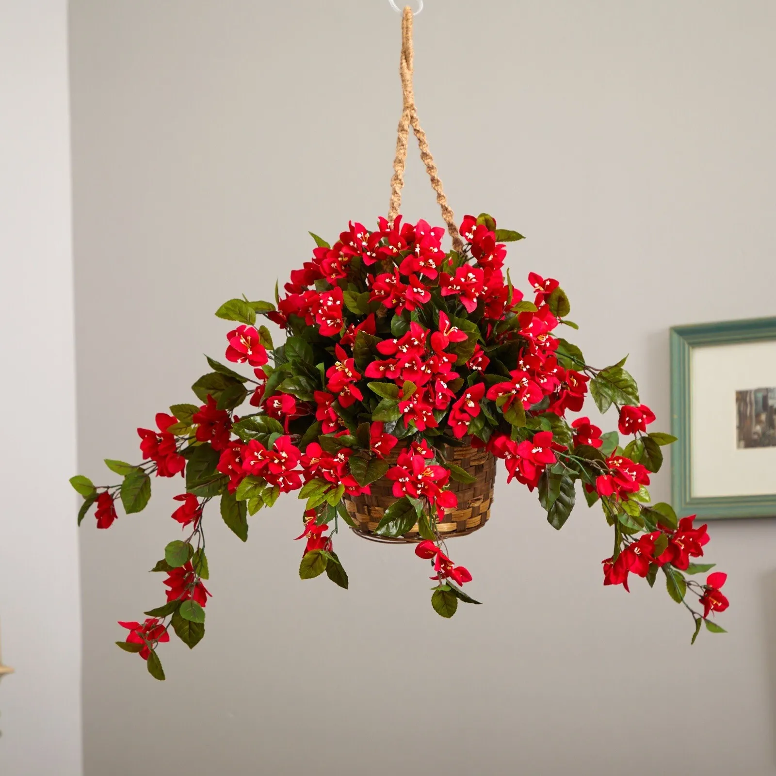 

28-дюймовая искусственная подвесная корзина Bougainvillea с УФ (в помещении/на открытом воздухе), домашний декор.