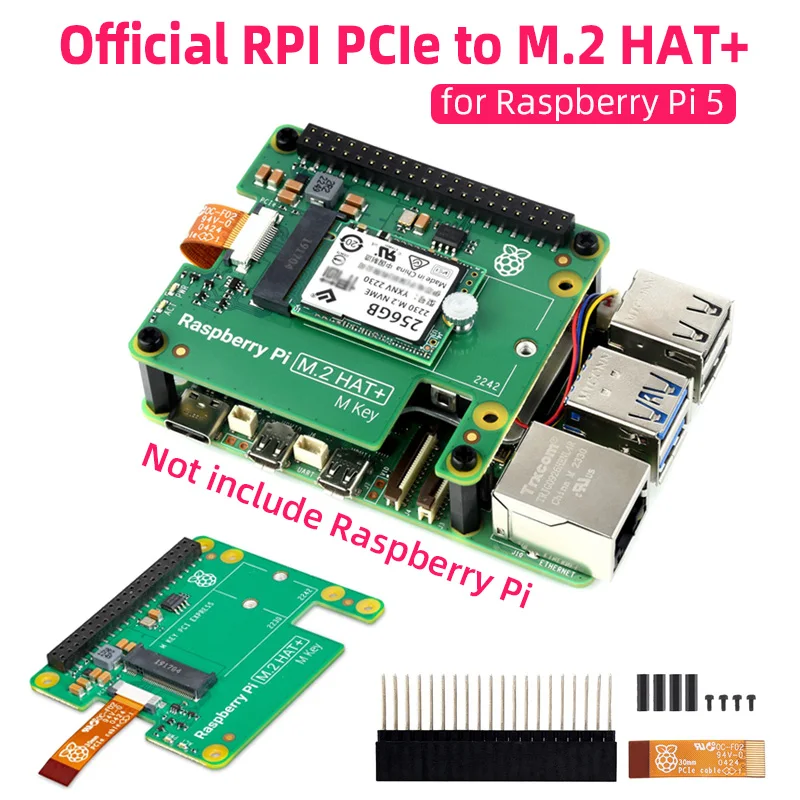 raspberry pi placa de expansao oficial m2 hat gen2 gen3 nvme m2 ssd 2230 2242 chave tamanho m pci express gpio rpi5 pi5 01