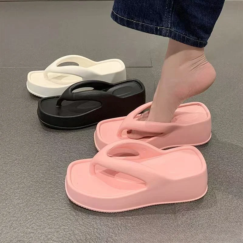 Women Slippers Summer New Fashion Flip Flops Outdoor Beach Casual and Comfortable Couple Thick Soled Anti Slip Wedge Slippers