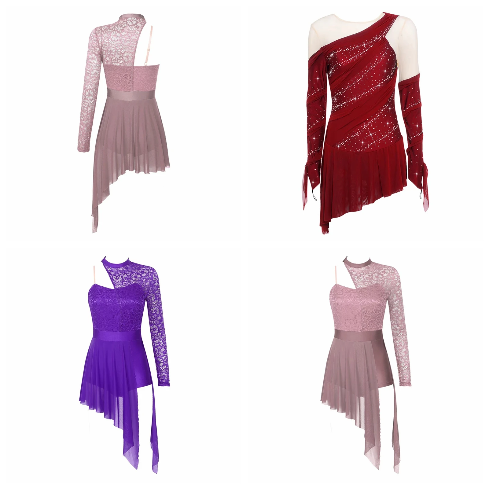 

Adult Women Ballet Gymnastics Leotard Dresses Roller Figure Skating Costumes Modern Contemporary Dancewear Lyrical Dance Dress