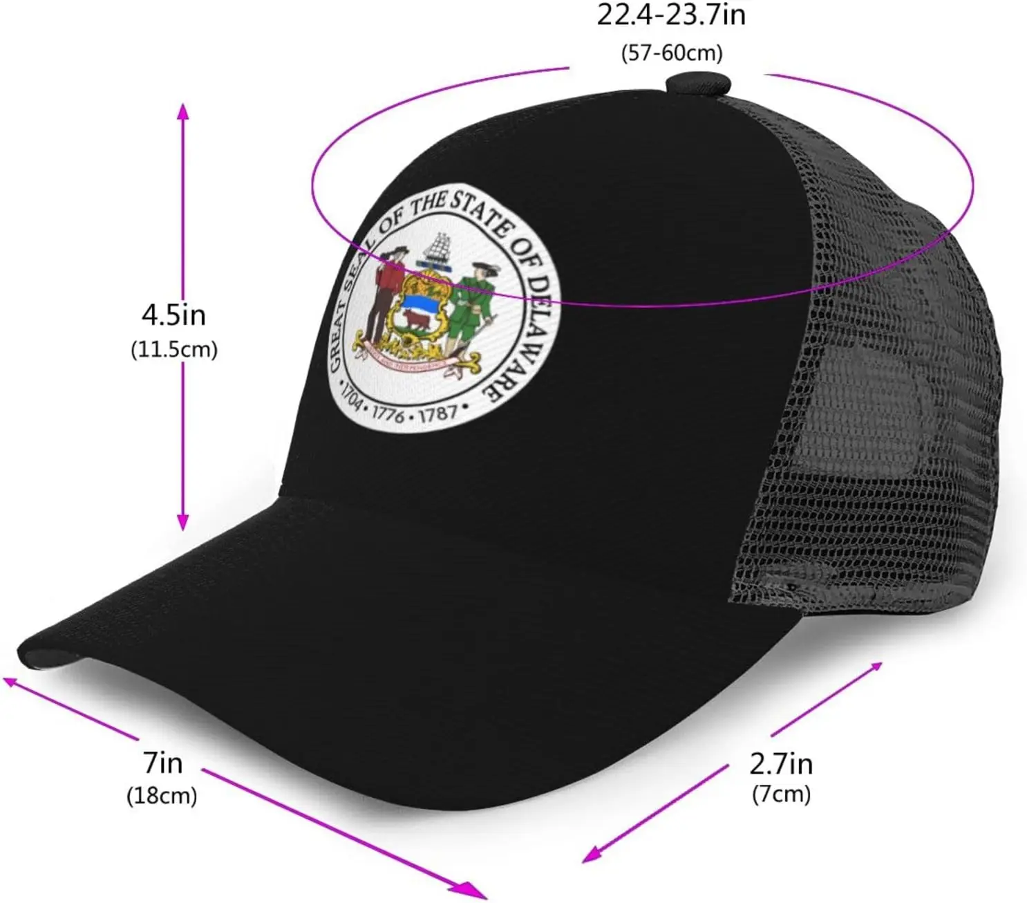 Seal of Delaware Baseball Caps Unisex Adjustable Outdoor Breathable Mesh Baseball Hat