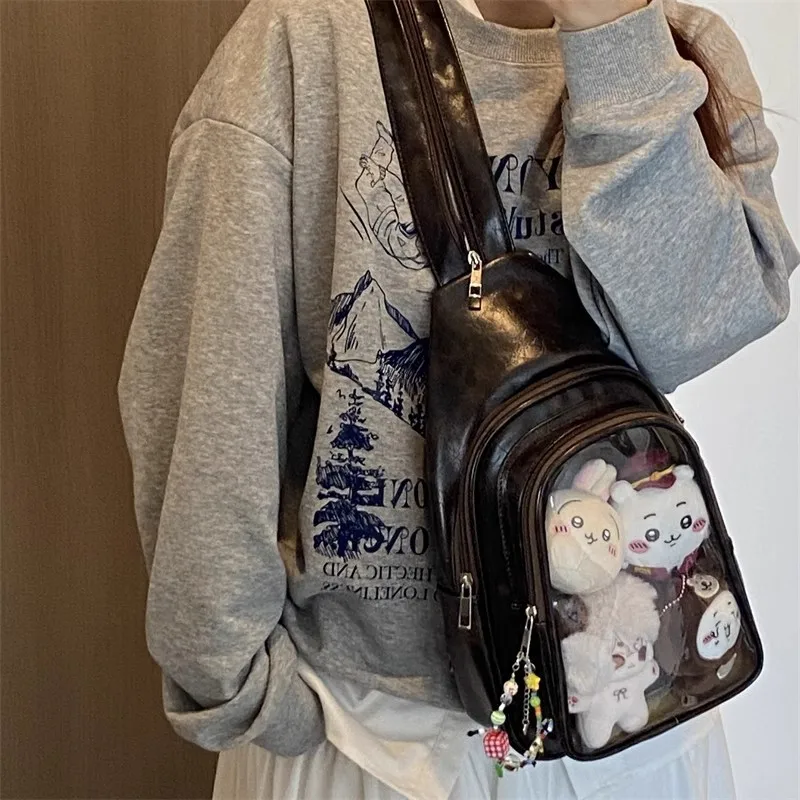 JIAERDI Anime Ita Bag Fits 20cm Doll Women Leather Spacious Backpack Ladies Multifunctional Transparent Crossbody Purse 2025 New