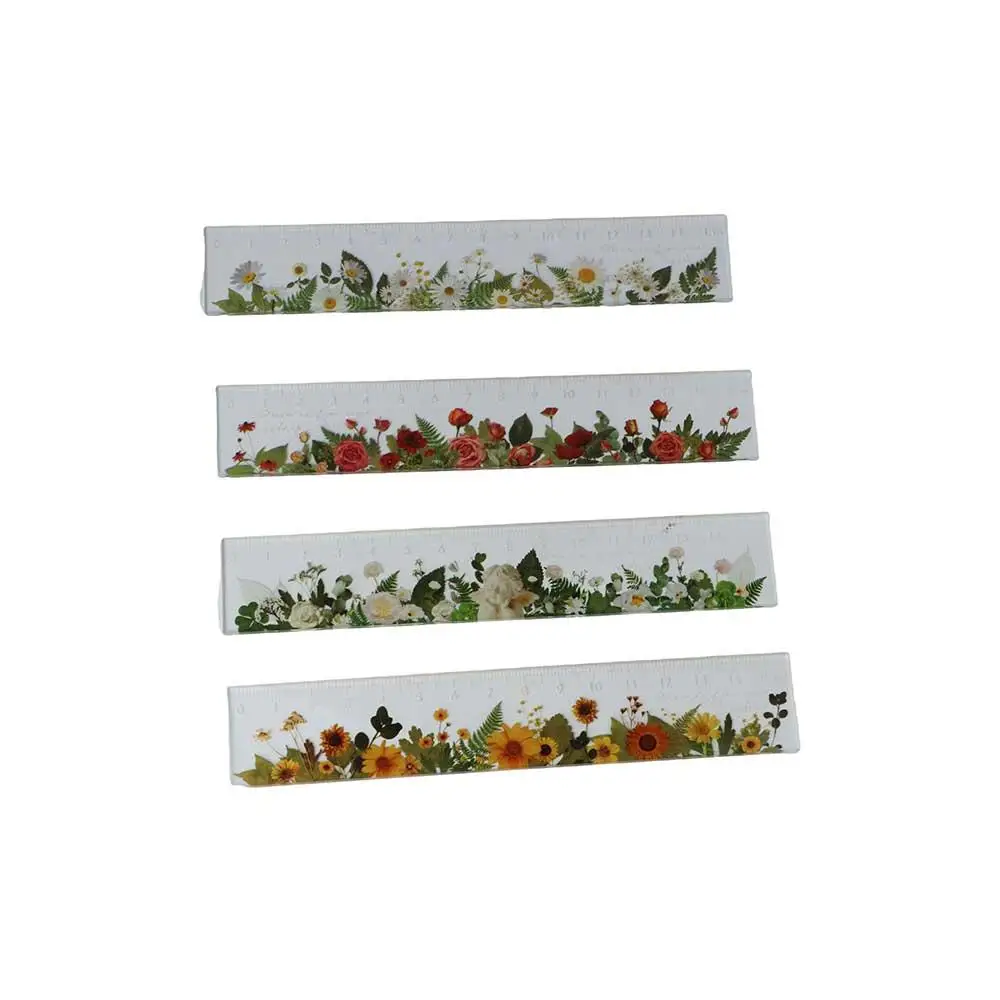 Flower Series Multifunction 15cm Straight Ruler Transparent Double-duty Math Drawing Ruler Rose Daisy Flower Bookmark Stationery