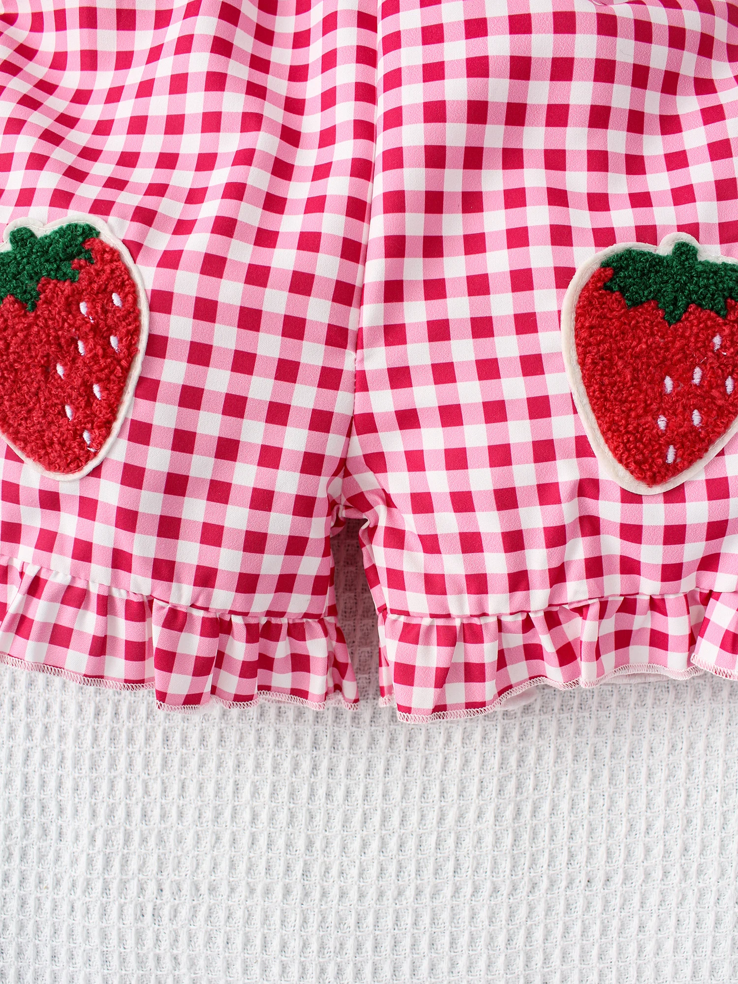 1PCS Summer Girl Sling jumpsuit Fashion plaid red embroidered strawberry pattern cute and playful girl baby