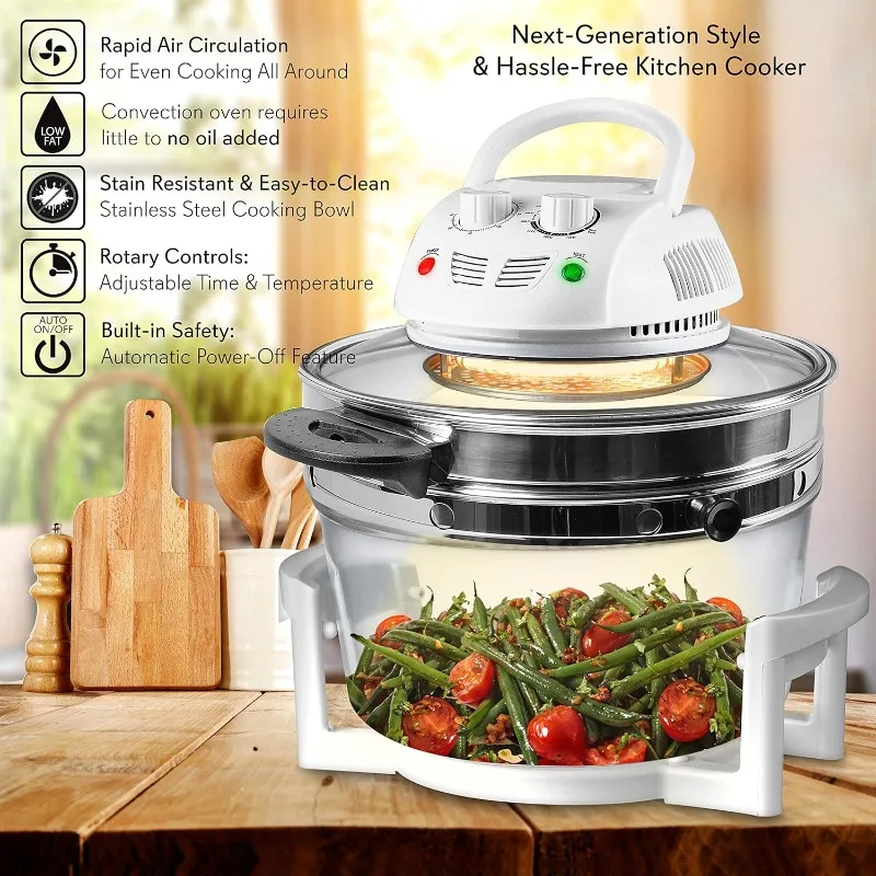 Air fryer, infrared convection, halogen oven countertop, cooking, stainless steel, 13 qt 1200W, prepare quick and healthy meals