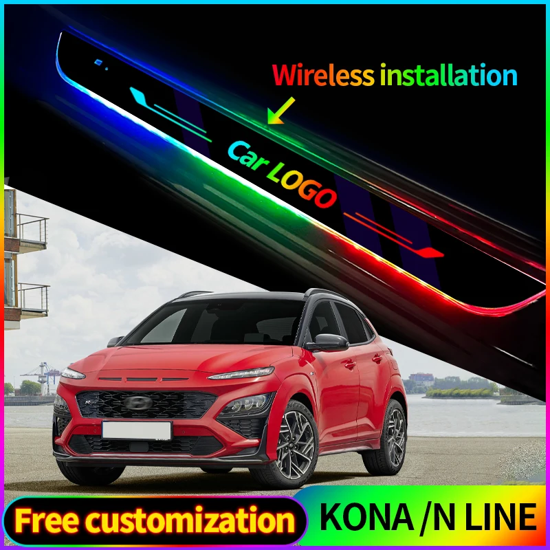 Acrylic USB Power Moving LED Welcome Pedal Car Scuff Plate Pedal Door Sill Pathway Light For Hyundai Kona N Line Accessories