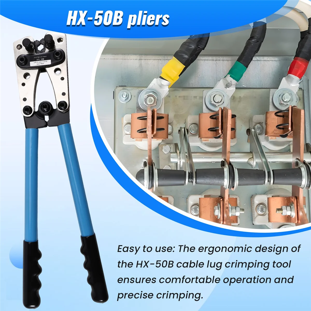 BAAQ-50B Набор инструментов для обжима кабельных наконечников, 60 шт., медные кольцевые клеммы 10-1/0 AWG, 8 размеров для сверхмощных проводов