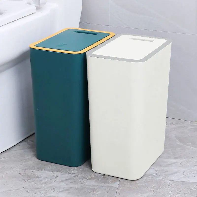 10L Small Garbage Can with Press Top Lid for Bathroom Trash Can Toilet Bedroom Living Room Plastic Wastebasket with Pop-up Lid