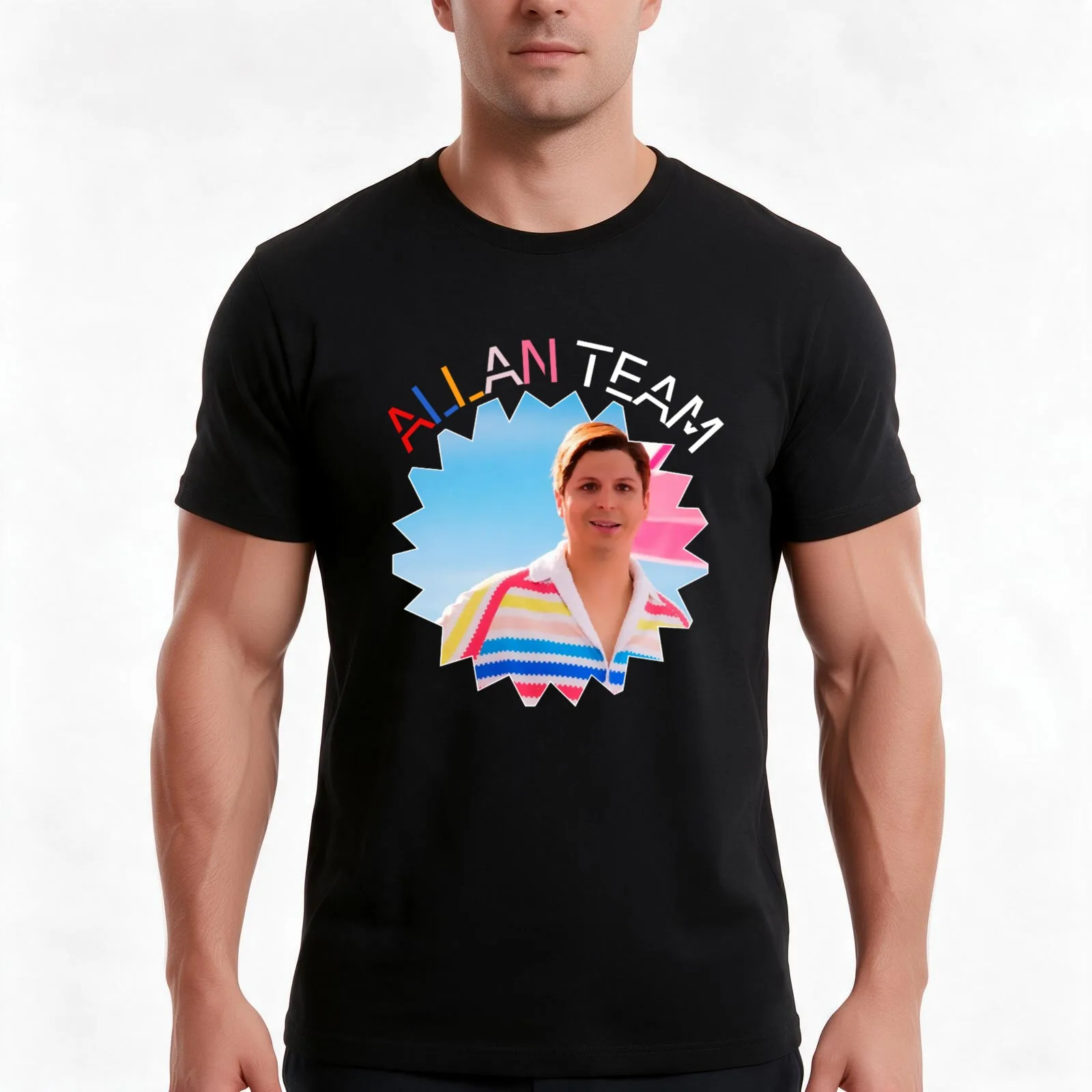 allan team T-Shirt, Summer Casual Cotton Tee, Oversized Streetwear Tops, Vintage Graphic Print, Loose Fit Short Sleeve