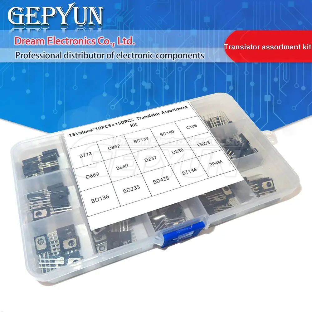 150pcs TO-126 Transistor Assortment Kit pack B772 D882 BD139 BD140 C106 D669 B649 D237 D238 13003 BD136 BD235 BD438 BT134 2P4M