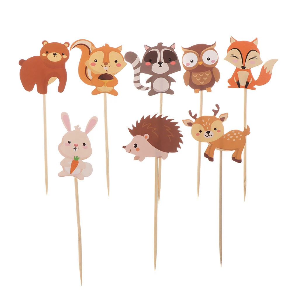 1Pack Cute Cake Toppers Paper Woodland Forest Animals Theme Cupcake Toppers Picks  Kids Birthday Wedding Party Decoration