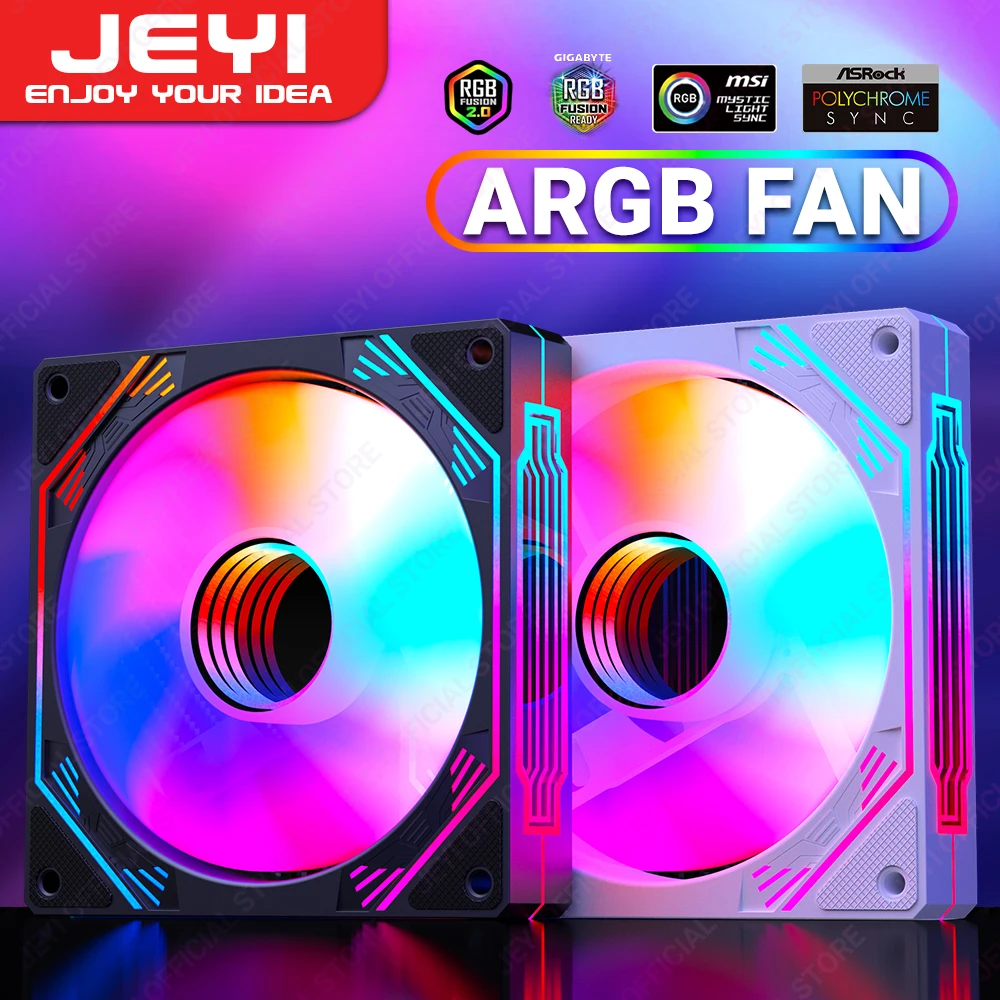 JEYI ARGB Fan 120mm PC Cooling Fans Computer Fan Ultra Silent Heatsink with 4PIN PWM, 5V 3PIN ARGB Addressable SYNC/RC Port