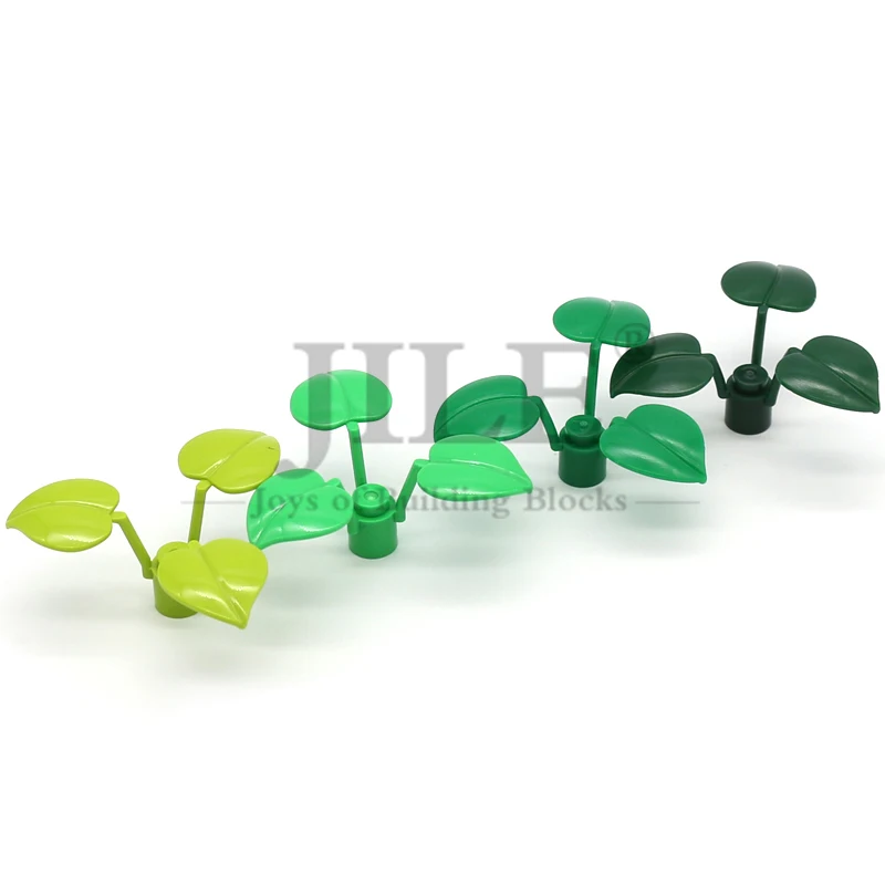 50pcs MOC 6255 Plant Stem with Stud and 3 Large Leaves Trunk Tree Building Blocks Compatible Tropical Forest Garden Bricks Toy