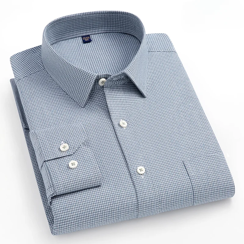 New in shirt hight qualiyt 100%cotton brushed long-sleeve shirts for men slim fit formal shirt soft houndstooth plaid clothes