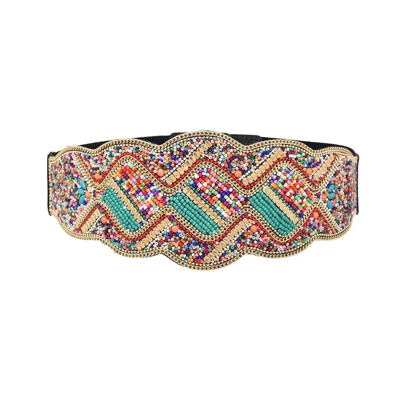 Beads Women Waistband Colorful Acrylic Bohemian Ethnic Elastic Charms Waist Belts Statement Turkish Body Jewelry Female