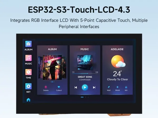 For  ESP32-S3 4.3inch Capacitive Touch Display Development Board 800×480
