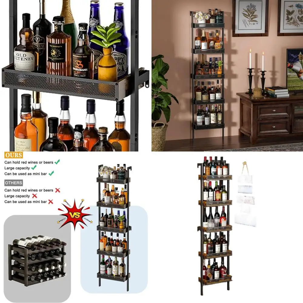 

Wall-Mounted 50-Bottle Wine Rack with Fences, Ideal for Kitchen, Dining, Bar, Wooden, 17.28L x 7.95W x 68.5H