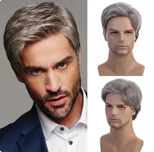 Perucas marrons masculinas naturais fofas em camadas de cabelo sintético para homens masculinos peruca de uso diário de Halloween