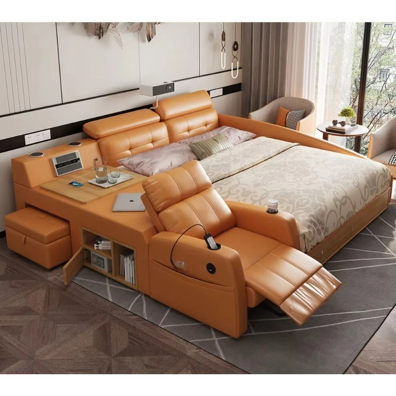 Modern Deluxe Master Bedroom Set Leather Smart Massage Multifunctional Storage Wooden Bed