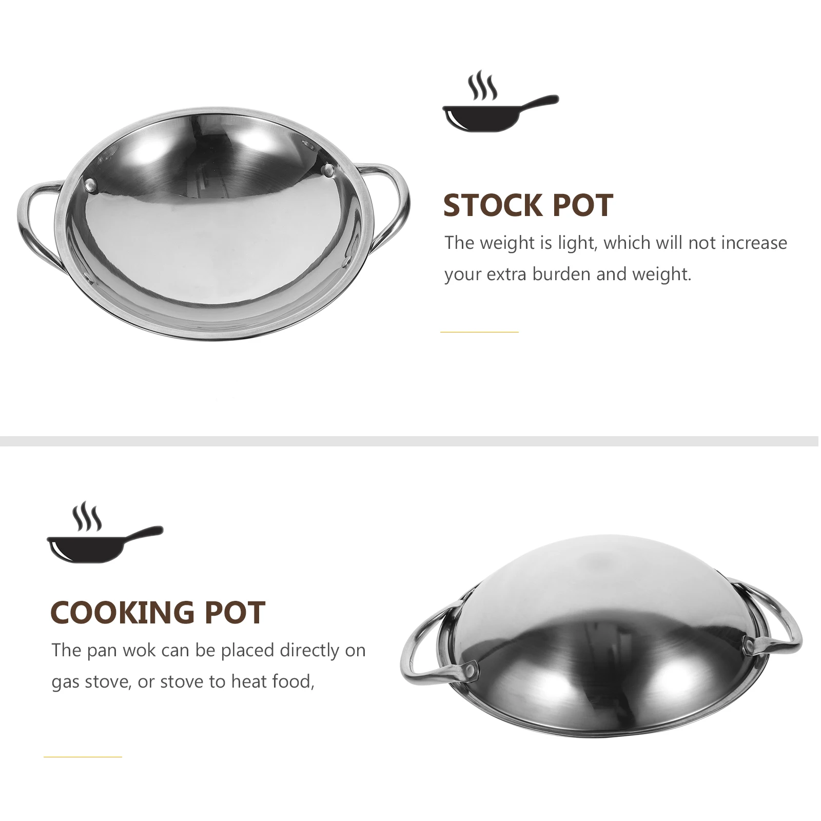 

Stainless Steel Wok 24CM Round Bottom Pan Lightweight Hard Non Deformable Home Camping Cookware Small Pots Metal Kitchen Tools