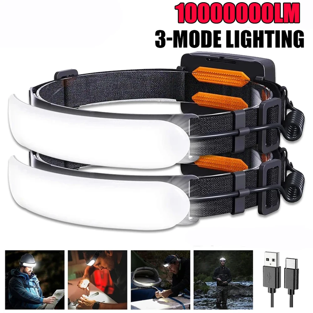 Most Powerful 100000000LM Headlamp Portable LED Headlight With Built-in Battery Flashlight USB Rechargeable Head Lamp Torch