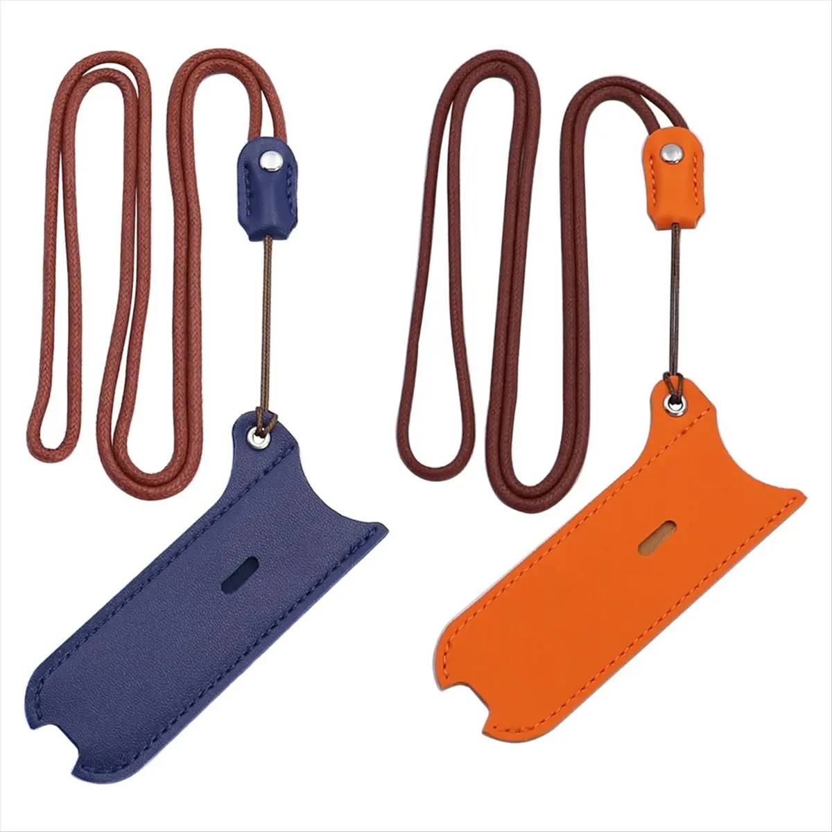 A013 PU Leather Case Lanyard Necklace Case Lanyard Leather Pen Cover Protective Strap and Case [Blue+Orange][2 Pack]