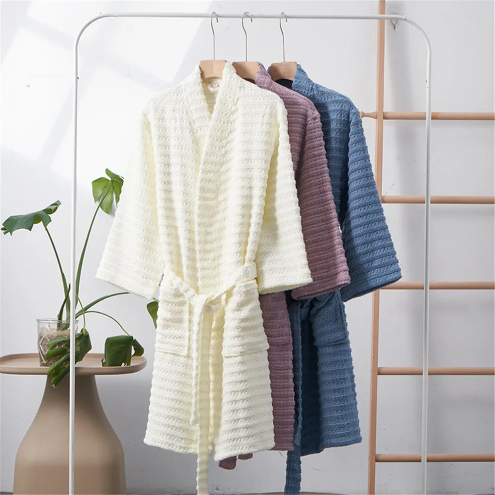 Cotton Towel Bathrobe Couple Long Robe Nightwear Soft Absorbent Hotel Kimono Yukata Loose Terry Sleepwear Home Dress