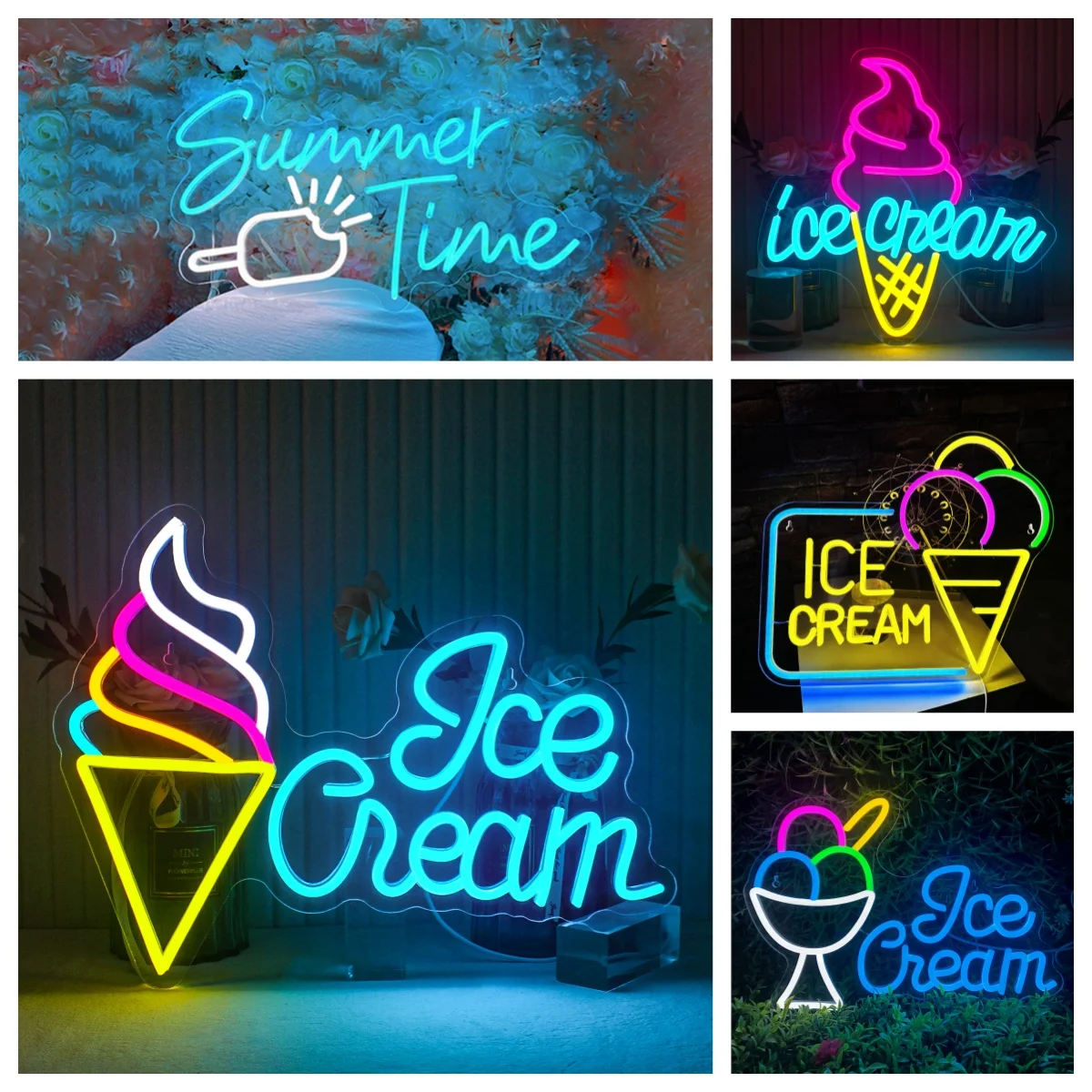 Ineonlife Personalized Custom LED Neon Sign Ice Cream Party Home Room Store Mall Restaurant Studio Wall Decor Creaitve USB Light