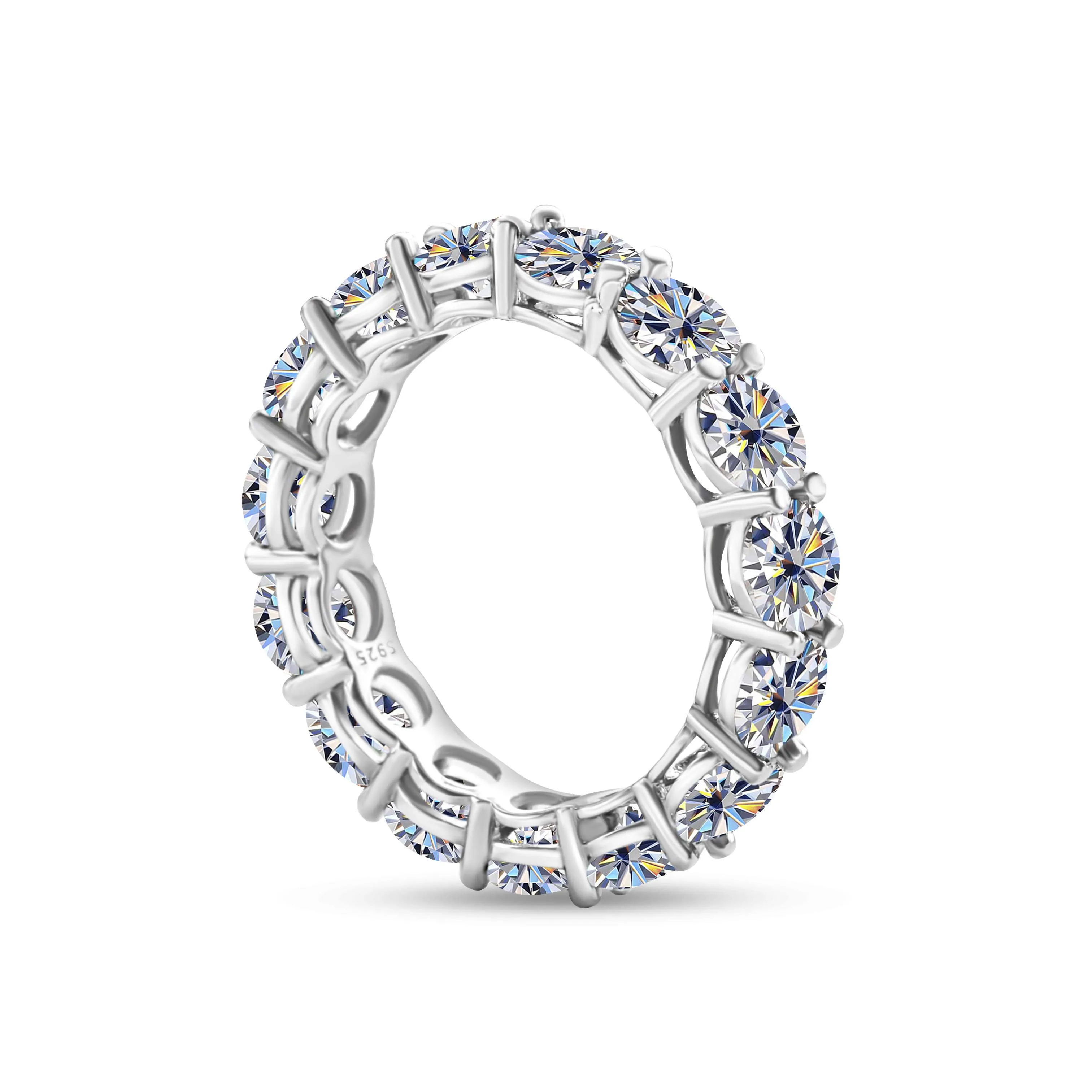 5 mm 7 Karat bunter Moissanit-Ring, 925er Silber vergoldet, mit Weißgold, Ehering, Ewigkeitsband, Verlobungsringe für Frauen – Detail 4