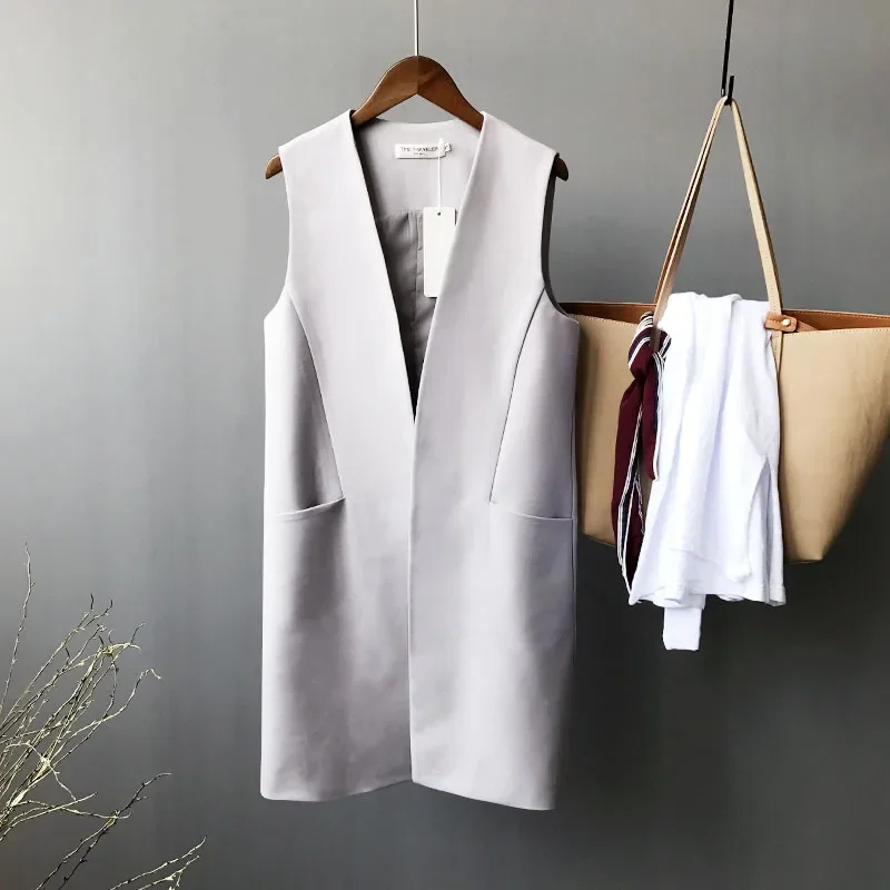 Spring Autumn New Korean Style Simple Slimming Temperament Fashion In The Long Suit Vest Women's Jacket