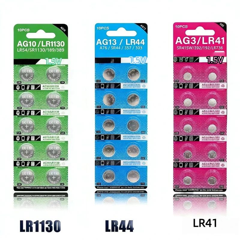 LR44/AG13/LR1130/AG10/LR41/AG3 Button Cell Batteries, 1.5V Universal Alkaline Batteries for Thermometers, Toys and Electronics