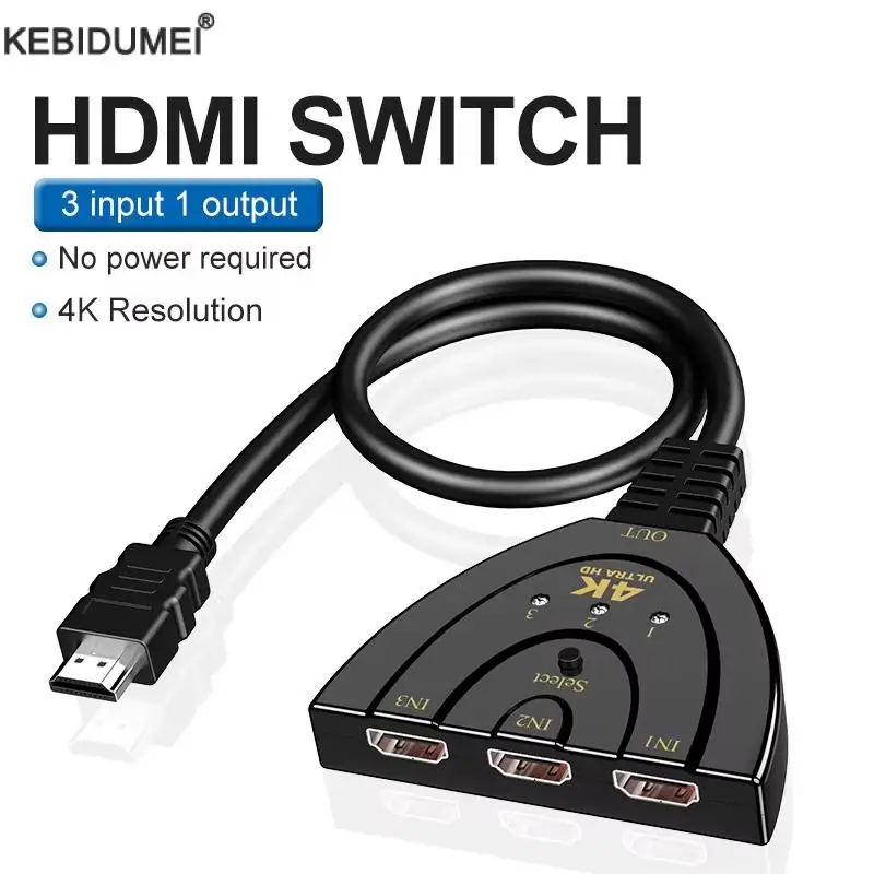 4K HDMI-compatible Switch KVM Splitter 3 Input 1 Output Mini 3 Port VIdeo Switcher Hub for Xbox PS4 DVD HDMI PC Laptop TV