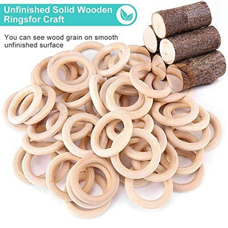 120Pcs Natural Wood Rings Set, Unfinished Macrame Wooden Ring, Wood Circles For DIY Craft, Ring Pendant Jewelry Making