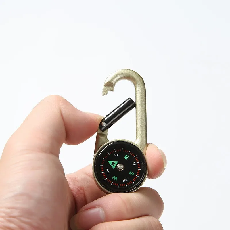 2-in-1 Metal Keychain with Compass, Carabiner, Multifunctional Outdoor Survival Gear for Hiking, Camping, Emergency view 3