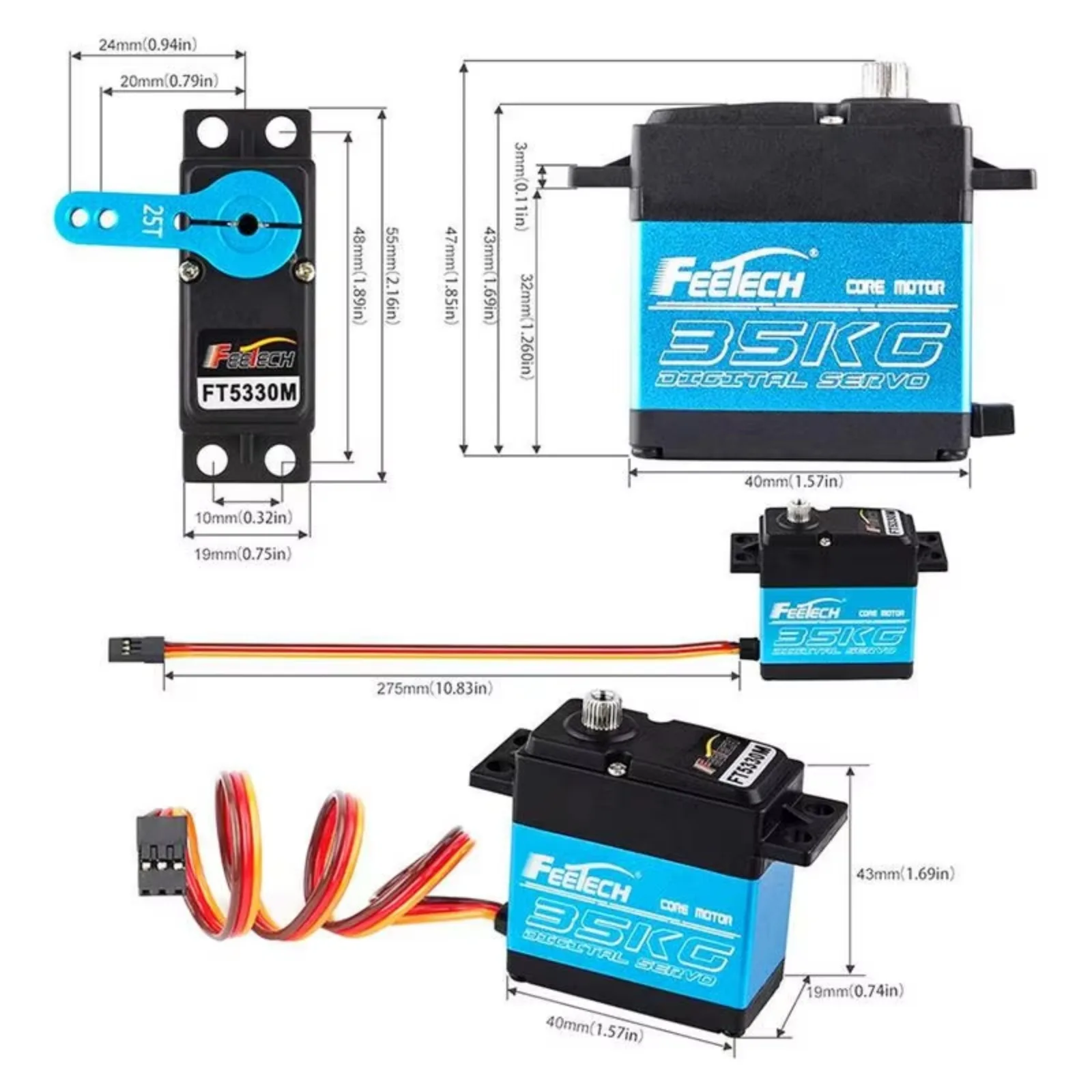 FT5330M 35KG Servo digital 7.4V Alto par 180 °   Rotación para Modelos/Rotótica RC