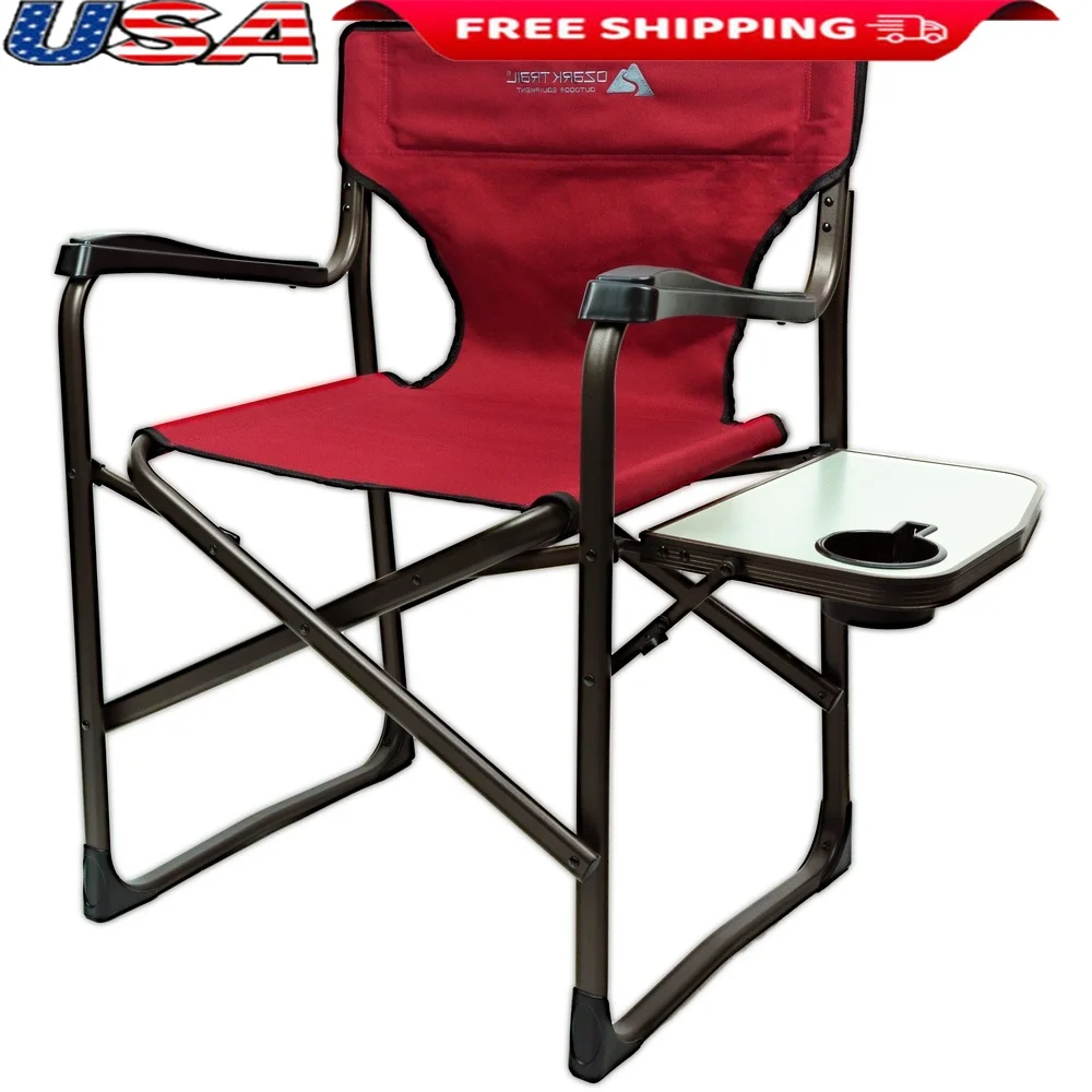 

Lightweight Folding Camping Chair with Side Table Portable Durable Alloy Frame Water-Resistant Padded Outdoor Relaxation Seat
