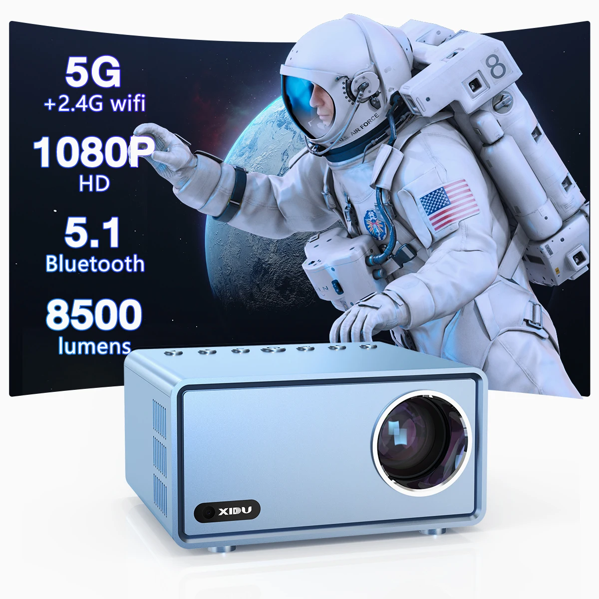 

XIDU Mini Portable Projector With Screen 1080P Projector Home Theater Smart TV with 5G and BT5.1 8500Lumens Video Projector