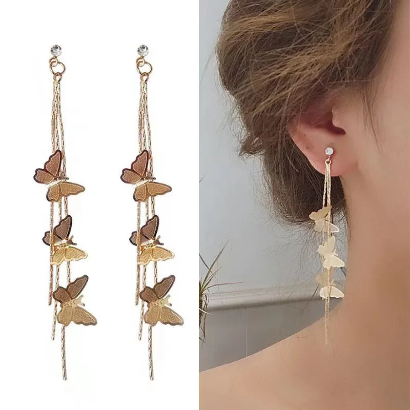 925 Silver Needle Korean Fashion Long Tassel Butterfly Earrings For Women Jewelry 2026 Trending New Luxury Women's Earrings A91