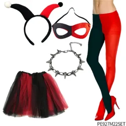 Halloween Clown Dress Tangerine Rivet Necklace Multicolor Skirt Two-Tone Skinny Pantyhose Clown Headband