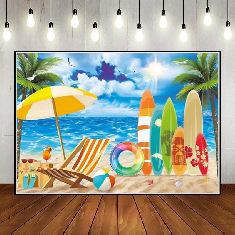 Summer Hawaiian Pool Beach Tropical Surfing Background Photography Backdrops Banner Birthday Decoration Travel Photo Party