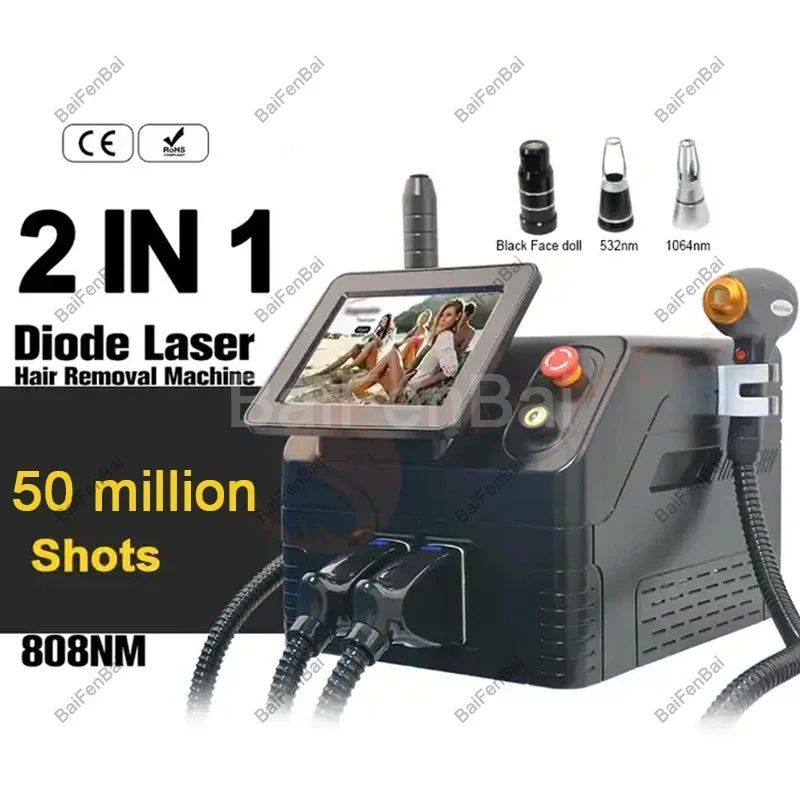 2 In 1 808 Diode Laser Penghilang Rambut Permanen Q Switched Nd Yag Portabel 1064 Nm 1320 Nm Mesin Laser Penghilang Tato Picosec