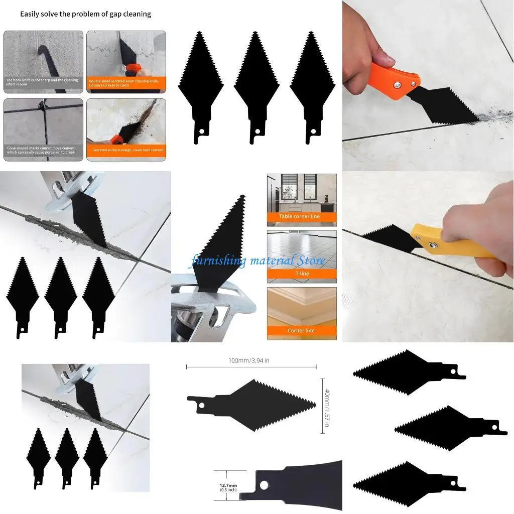 

Y5GD 3Pcs/set Reciprocating Sawing Scrapers Cutter Shovel Removal Tile Ground Grout Mud Cleaning Wall Putty Tool Adapter