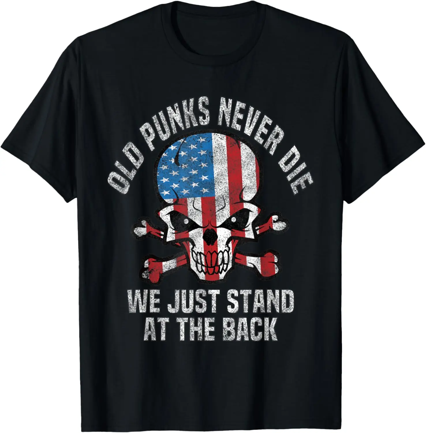 T-shirt patriottica Old Punks Never Die Punk Rock Lover Skull Bones