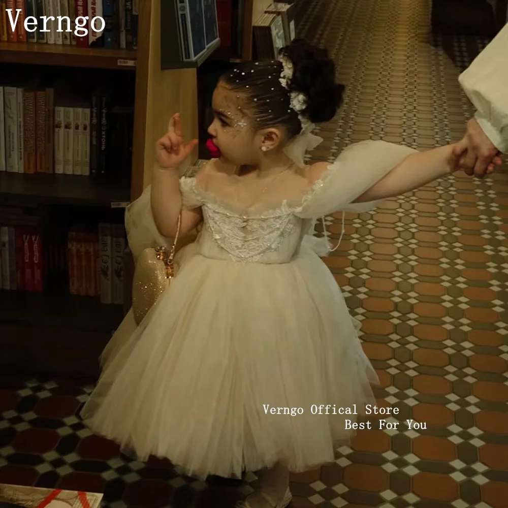 

Verngo lvory Lace Tulle Mini Girl Flowers Dress A Line Princess Birthday Party Dresses Elegant Short Kid Prom Gown Customized