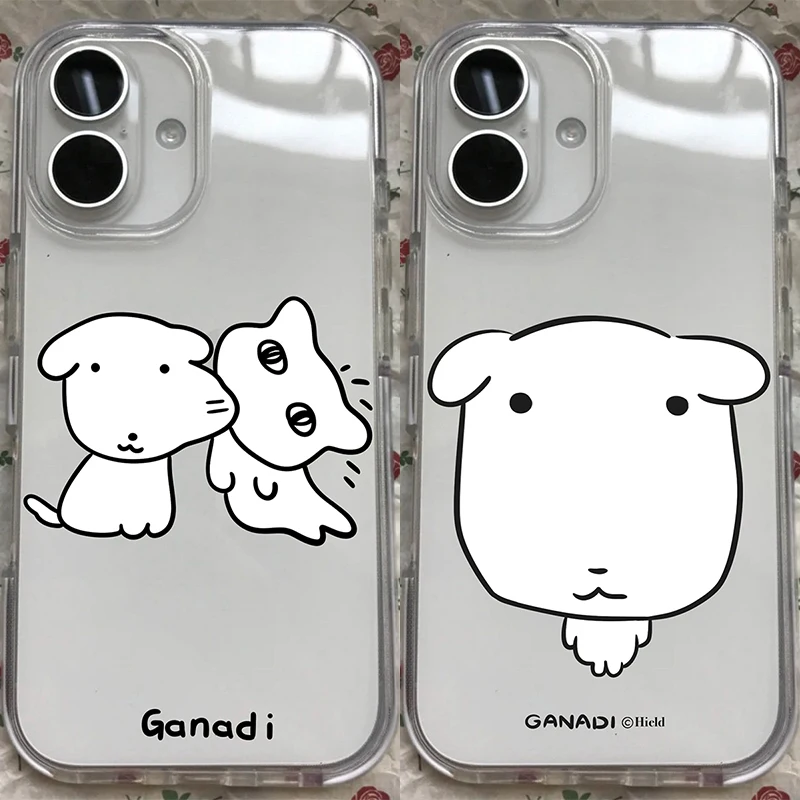 Capa de Silicone Antichoque Coreana com Desenho Simples de Cachorro e Gato para iPhone 17 Air 16 Pro Max 15 14 Plus 13 12 Mini 11