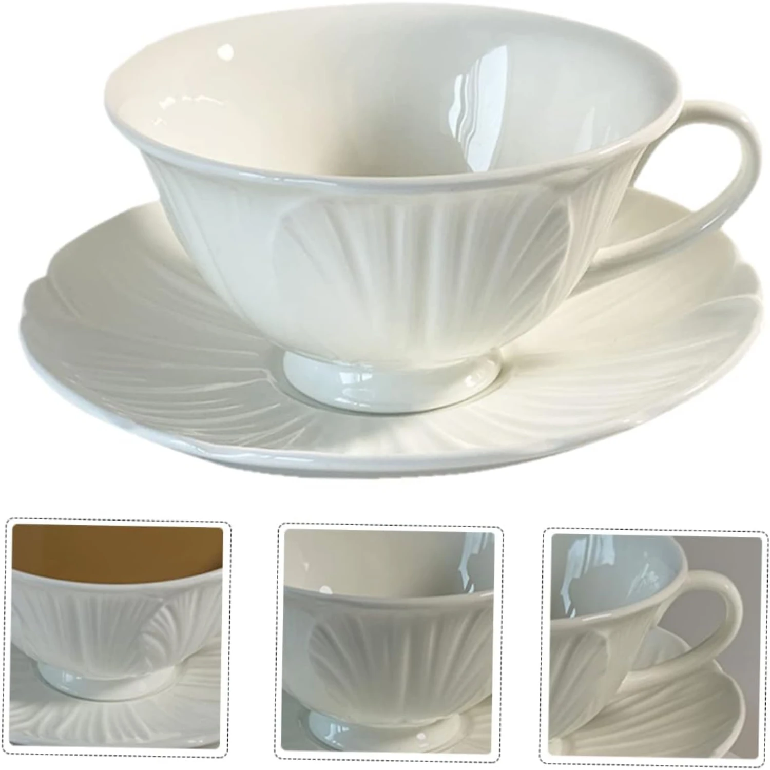 Exceptionally Crafted Artisanal Ceramic Coffee Cup and Saucer Set with Elegant Floral Pattern - Unique and Charming Handmade Set