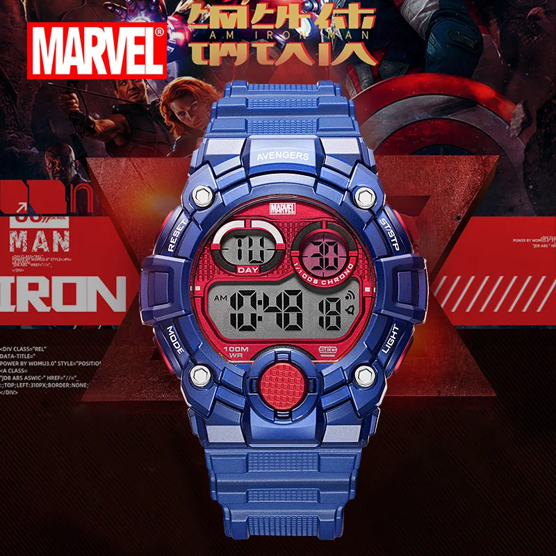 Marvel For Mens Watch Avengers Digital Wristwatch Chronograph Alarm Clock 100m Waterproof Coated Glass Male Military Electronic