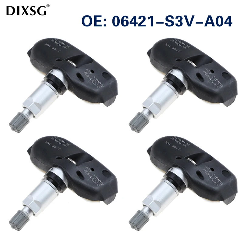 Sensor de pressão dos pneus Honda, Sensor TPMS para Honda MDX RL TL Odyssey Ridgeline, 06421-S3V-A04, 06421S3VA04, 315MHz, 4pcs