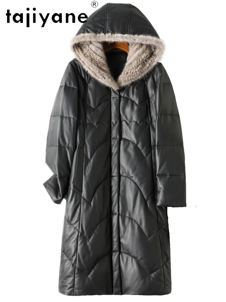 TAJIYANE Piumino in pelle di pecora 100% Donna Collo in pelliccia di visone Piumino d'oca bianca Giubbotti in vera pelle Abbigliamento donna 2025 상??.킹