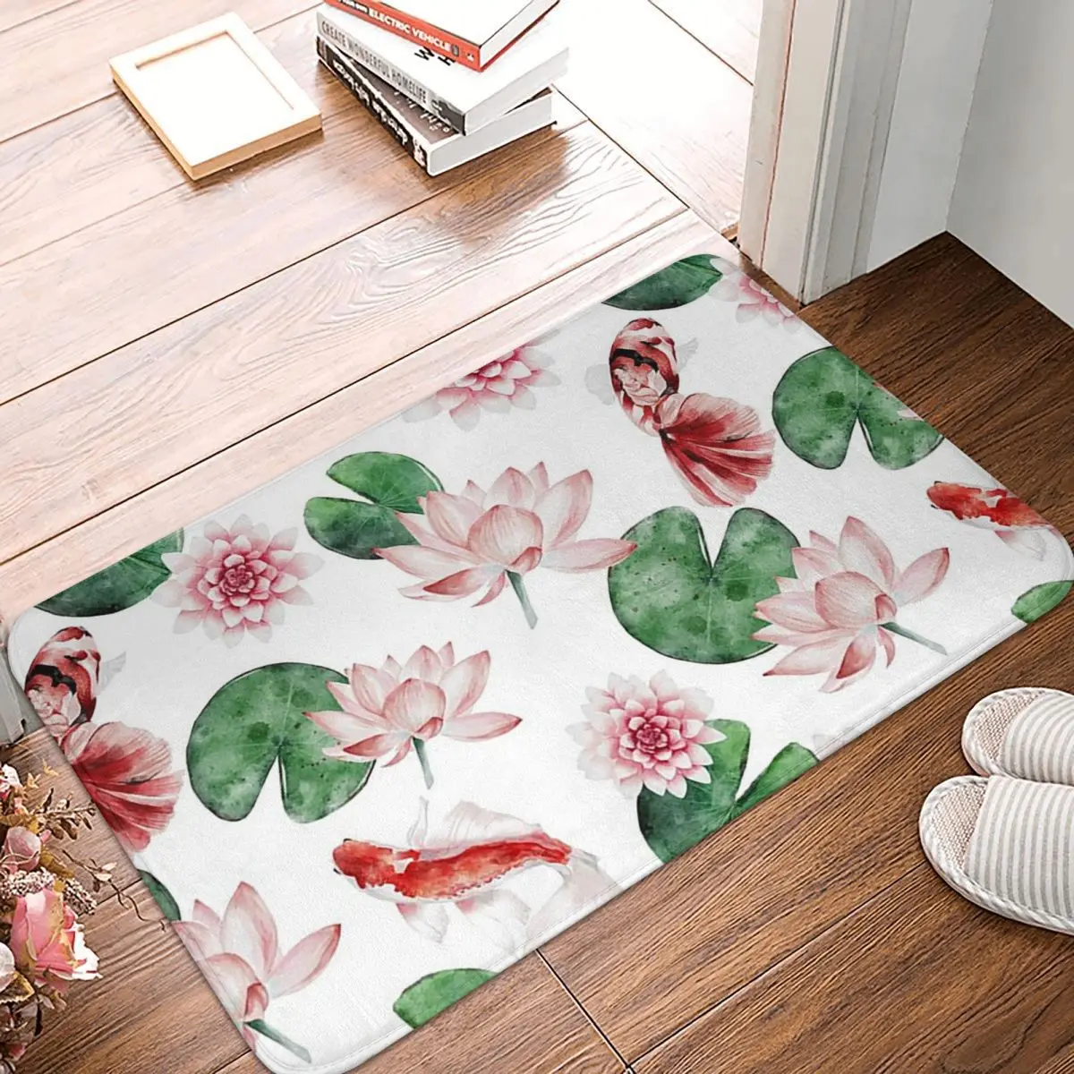 

Koi Fish And Lotus Flower In Lily Pads Watercolor Anti-slip Doormat Floor Mat Carpet Rug for Kitchen Entrance Home Footpad Mats